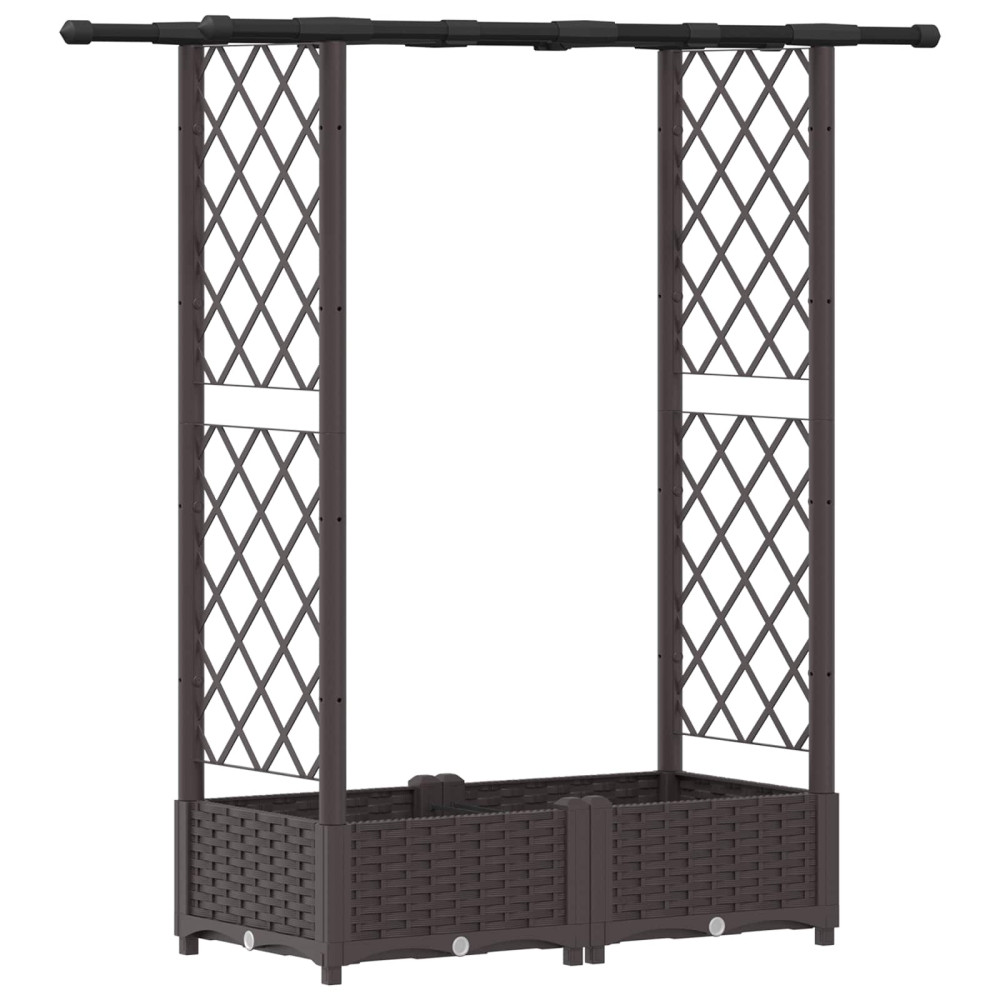 Produktbild för Upphöjd Bädd med Spaljé och Tak Brun 122,5 x 40 x 121 cm PP
