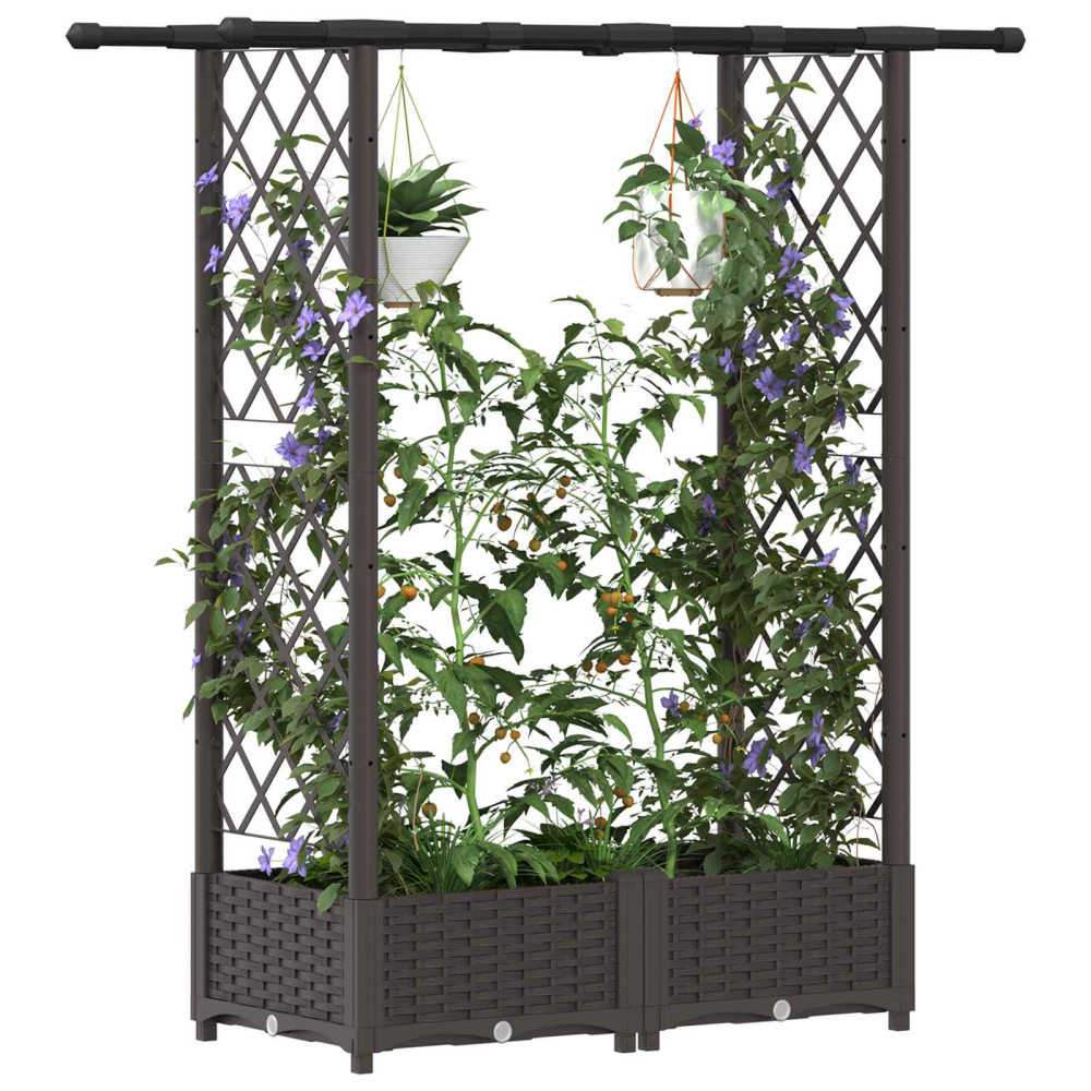 Produktbild för Upphöjd Bädd med Spaljé och Tak Brun 122,5 x 40 x 121 cm PP