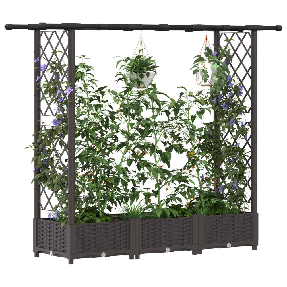Produktbild för Upphöjd Bädd med Spaljé och Tak Brun 164 x 40 x 121 cm PP