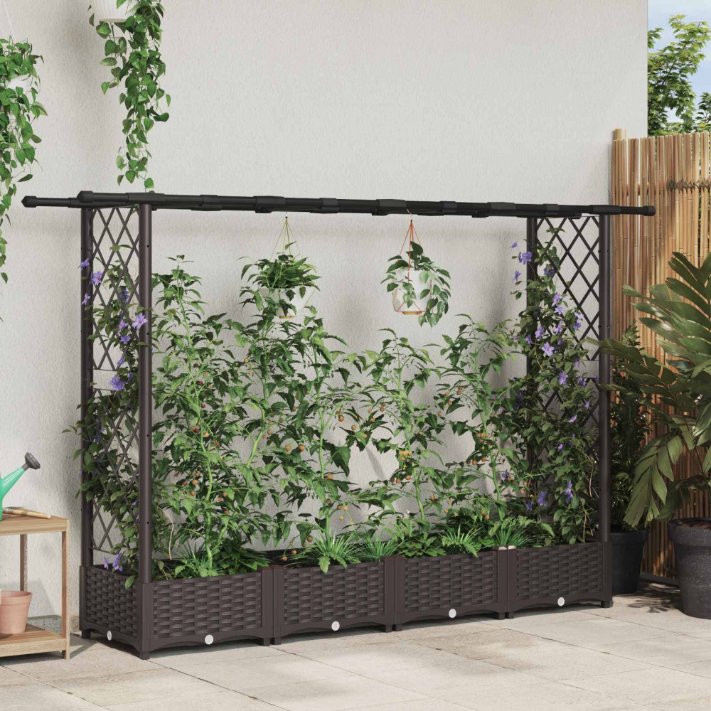 Produktbild för Upphöjd Bädd med Spaljé och Tak Brun 203 x 40 x 121 cm PP