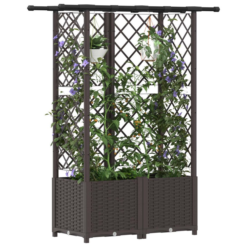 Produktbild för Upphöjd Bädd med Spaljé och Tak Brun 124,5 x 40 x 136 cm PP