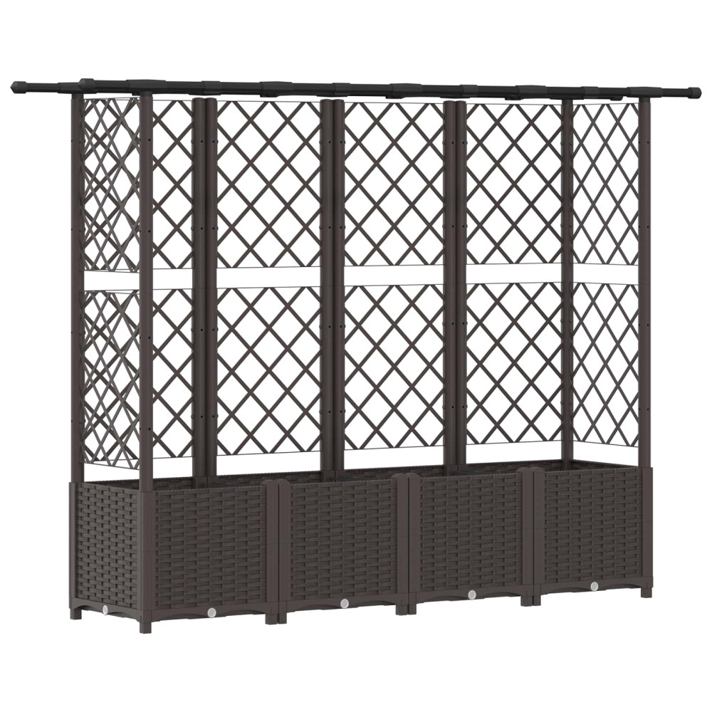 Produktbild för Upphöjd Bädd med Spaljé och Tak Brun 203 x 40 x 136 cm PP