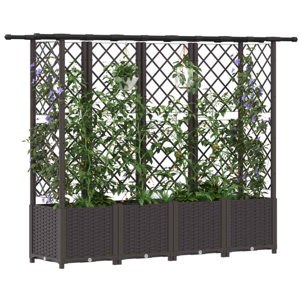Produktbild för Upphöjd Bädd med Spaljé och Tak Brun 203 x 40 x 136 cm PP