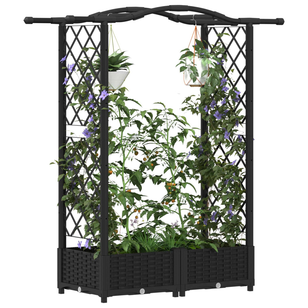 Produktbild för Upphöjd Bädd med Spaljé och Tak Svart 124 x 40 x 123 cm PP