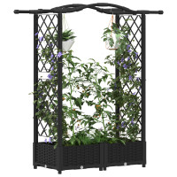 Produktbild för Upphöjd Bädd med Spaljé och Tak Svart 124 x 40 x 123 cm PP