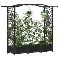 Produktbild för Upphöjd Bädd med Spaljé och Tak Svart 169 x 40 x 123 cm PP