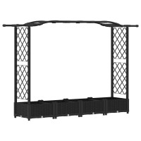 Produktbild för Upphöjd Bädd med Spaljé och Tak Svart 207 x 40 x 123 cm PP