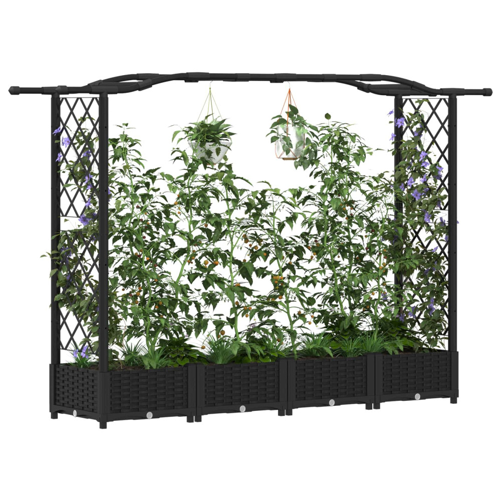 Produktbild för Upphöjd Bädd med Spaljé och Tak Svart 207 x 40 x 123 cm PP