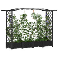 Produktbild för Upphöjd Bädd med Spaljé och Tak Svart 207 x 40 x 123 cm PP