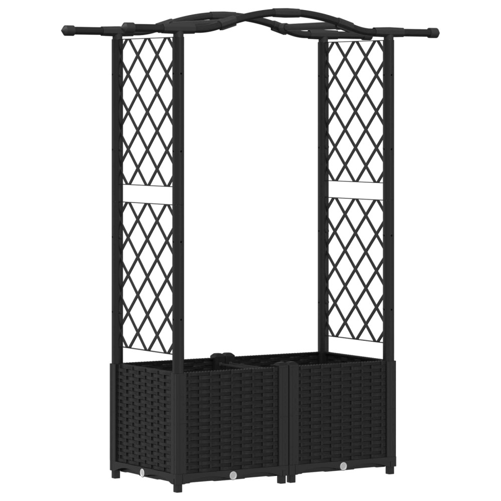 Produktbild för Upphöjd Bädd med Spaljé och Tak Svart 125 x 40 x 138 cm PP