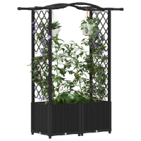 Produktbild för Upphöjd Bädd med Spaljé och Tak Svart 125 x 40 x 138 cm PP
