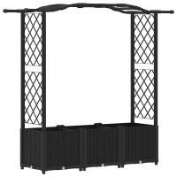 Produktbild för Upphöjd Bädd med Spaljé och Tak Svart 164 x 40 x 138 cm PP
