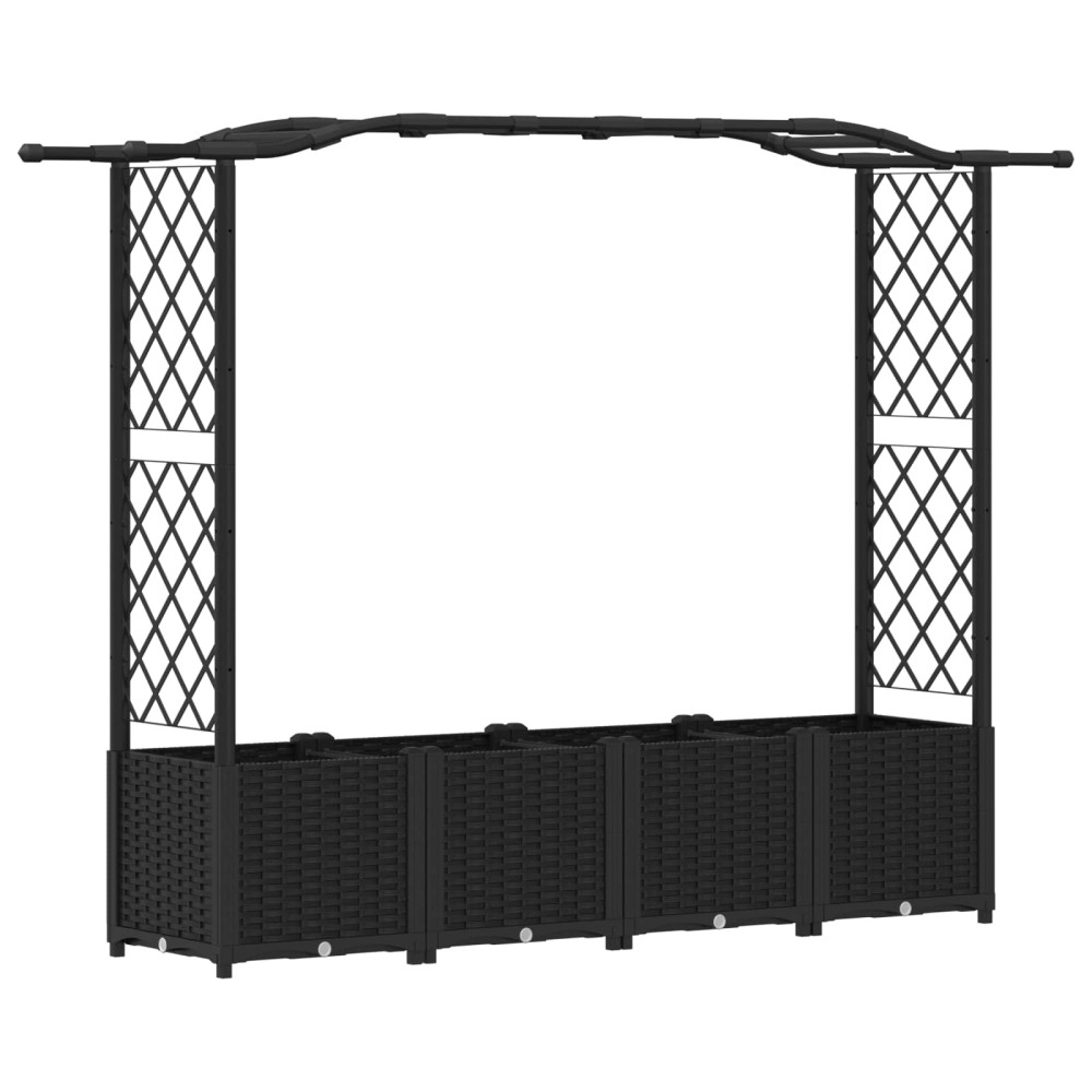 Produktbild för Upphöjd Bädd med Spaljé och Tak Svart 204 x 40 x 138 cm PP