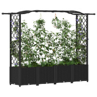 Produktbild för Upphöjd Bädd med Spaljé och Tak Svart 204 x 40 x 138 cm PP