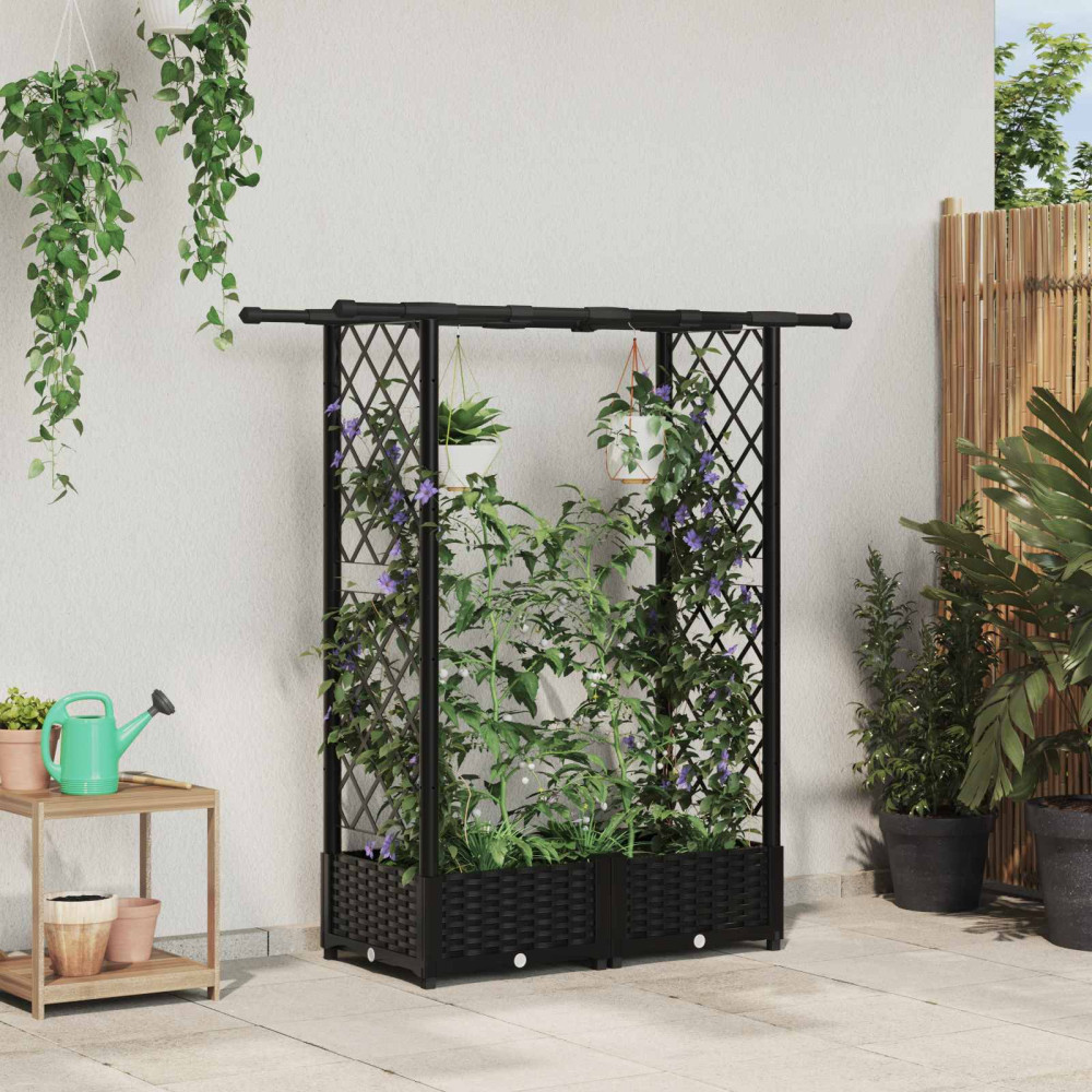 Produktbild för Upphöjd Bädd med Spaljé och Tak Svart 122,5 x 40 x 121 cm PP