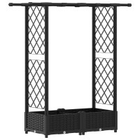 Produktbild för Upphöjd Bädd med Spaljé och Tak Svart 122,5 x 40 x 121 cm PP
