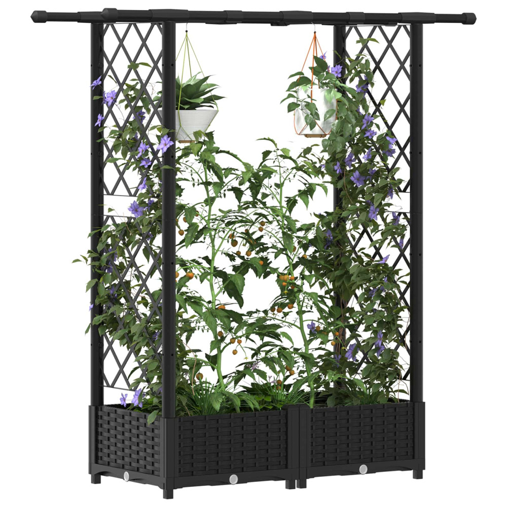 Produktbild för Upphöjd Bädd med Spaljé och Tak Svart 122,5 x 40 x 121 cm PP