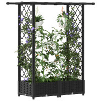 Produktbild för Upphöjd Bädd med Spaljé och Tak Svart 122,5 x 40 x 121 cm PP