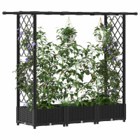 Produktbild för Upphöjd Bädd med Spaljé och Tak Svart 164 x 40 x 121 cm PP