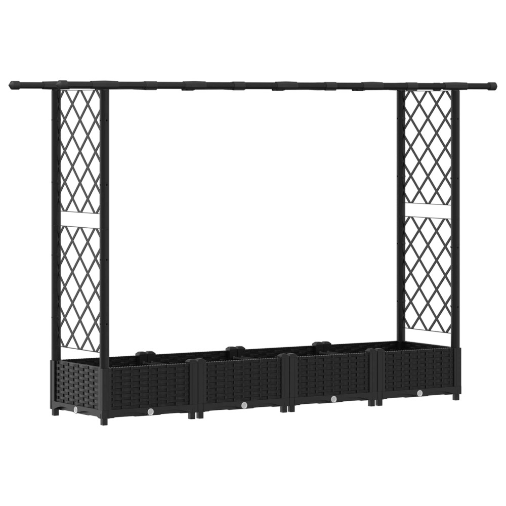 Produktbild för Upphöjd Bädd med Spaljé och Tak Svart 203 x 40 x 121 cm PP