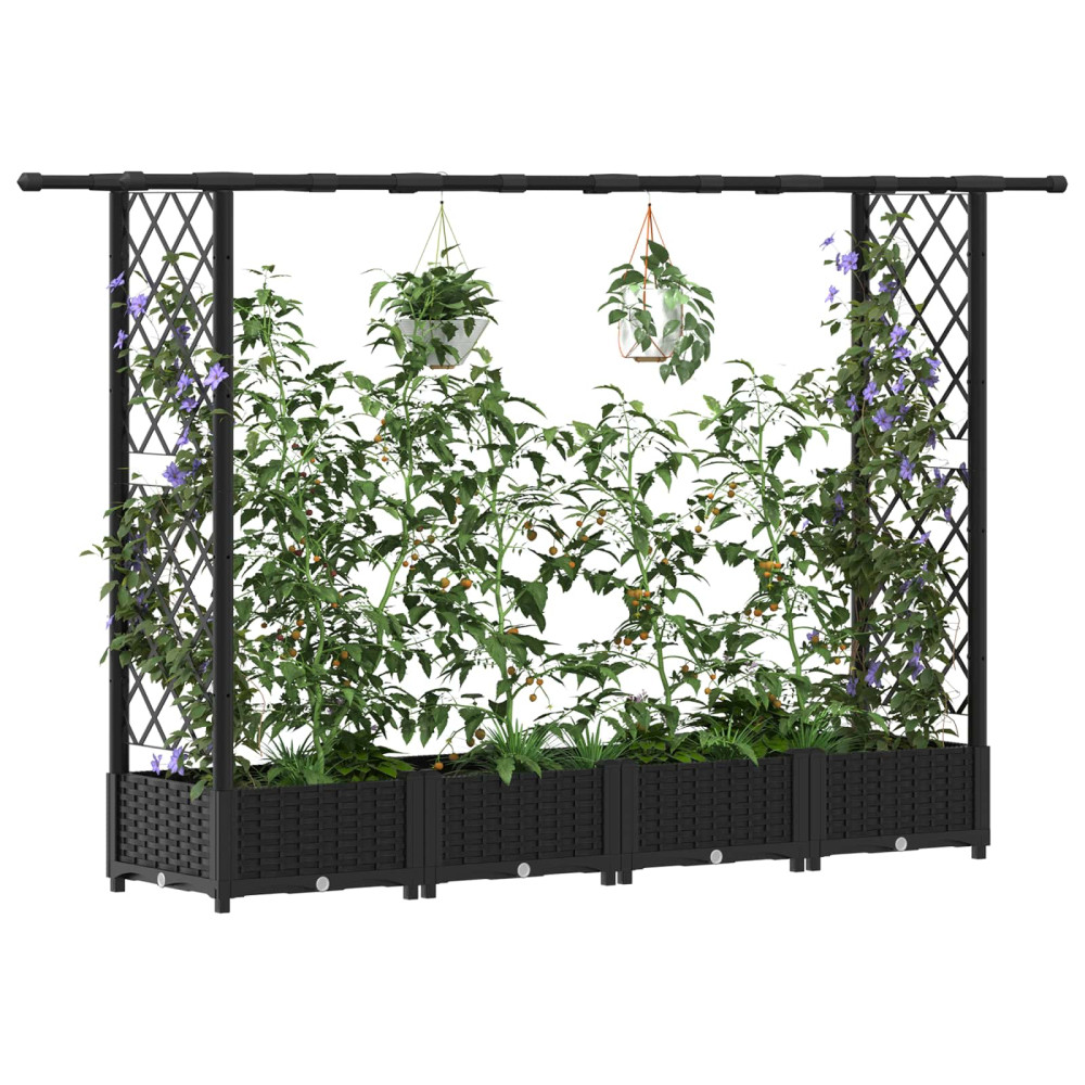 Produktbild för Upphöjd Bädd med Spaljé och Tak Svart 203 x 40 x 121 cm PP