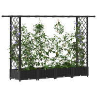 Produktbild för Upphöjd Bädd med Spaljé och Tak Svart 203 x 40 x 121 cm PP