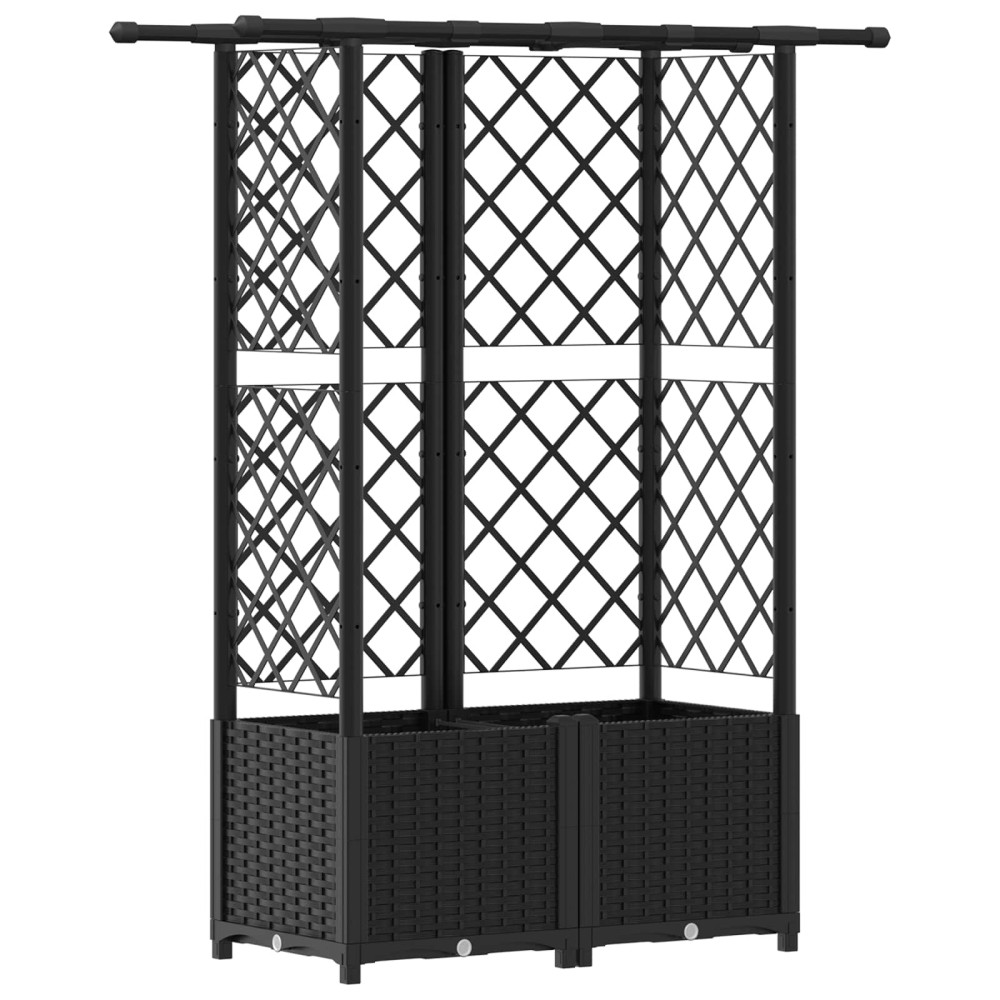 Produktbild för Upphöjd Bädd med Spaljé och Tak Svart 124,5 x 40 x 136 cm PP