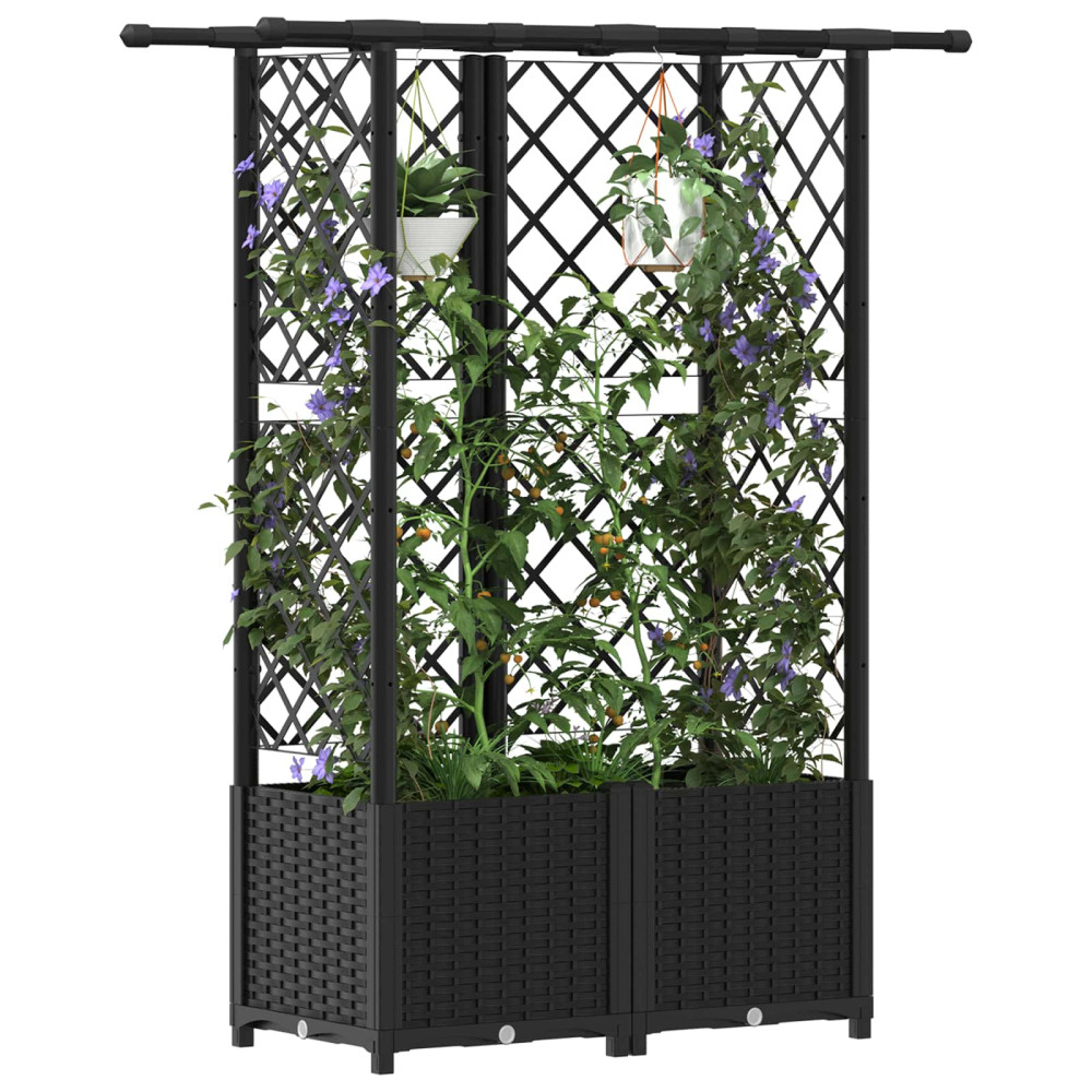 Produktbild för Upphöjd Bädd med Spaljé och Tak Svart 124,5 x 40 x 136 cm PP