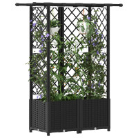 Produktbild för Upphöjd Bädd med Spaljé och Tak Svart 124,5 x 40 x 136 cm PP