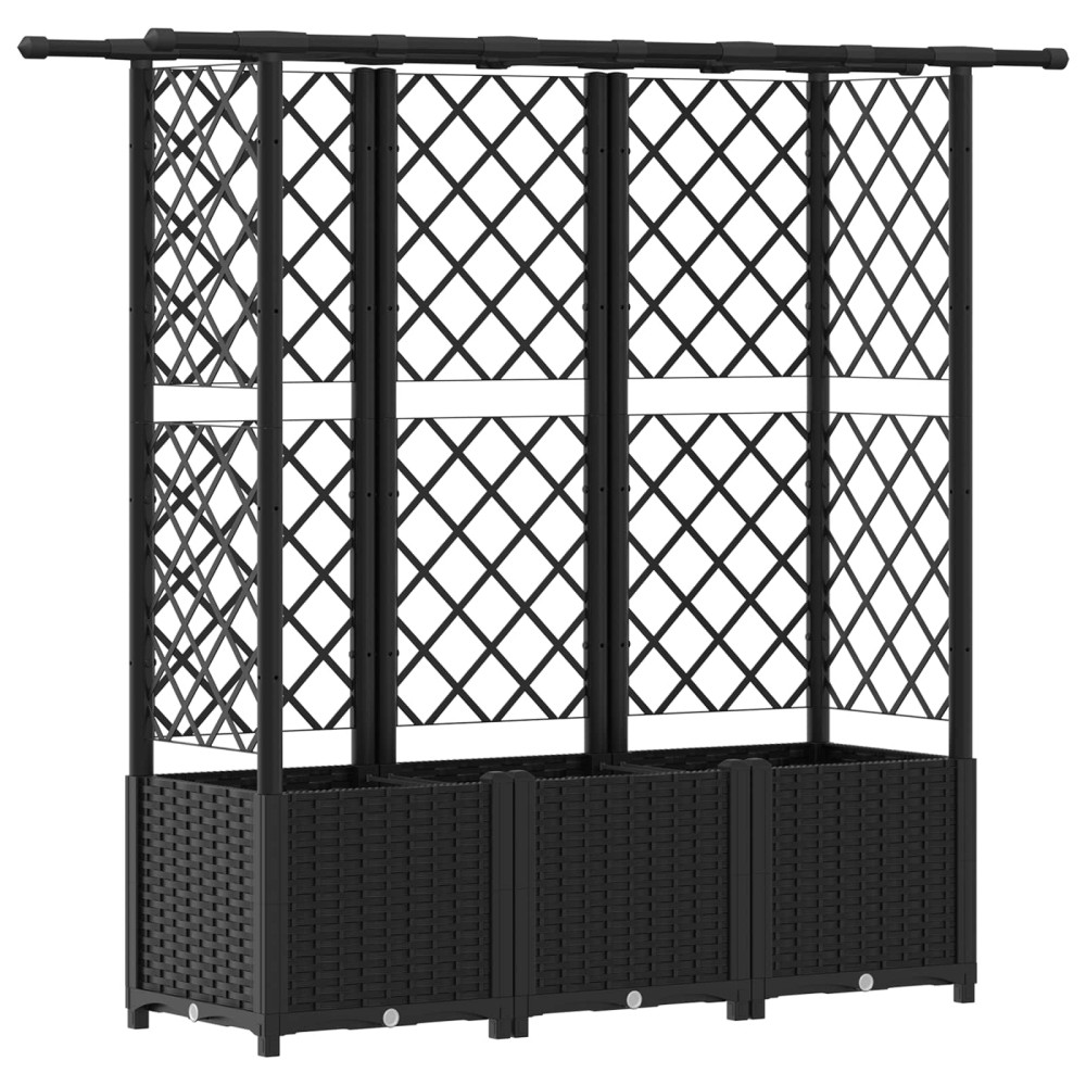 Produktbild för Upphöjd Bädd med Spaljé och Tak Svart 162,5 x 40 x 136 cm PP