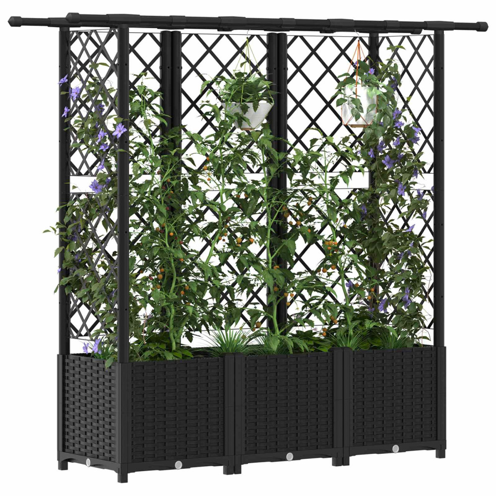 Produktbild för Upphöjd Bädd med Spaljé och Tak Svart 162,5 x 40 x 136 cm PP