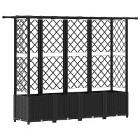 Produktbild för Upphöjd Bädd med Spaljé och Tak Svart 203 x 40 x 136 cm PP