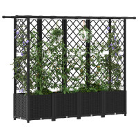 Produktbild för Upphöjd Bädd med Spaljé och Tak Svart 203 x 40 x 136 cm PP
