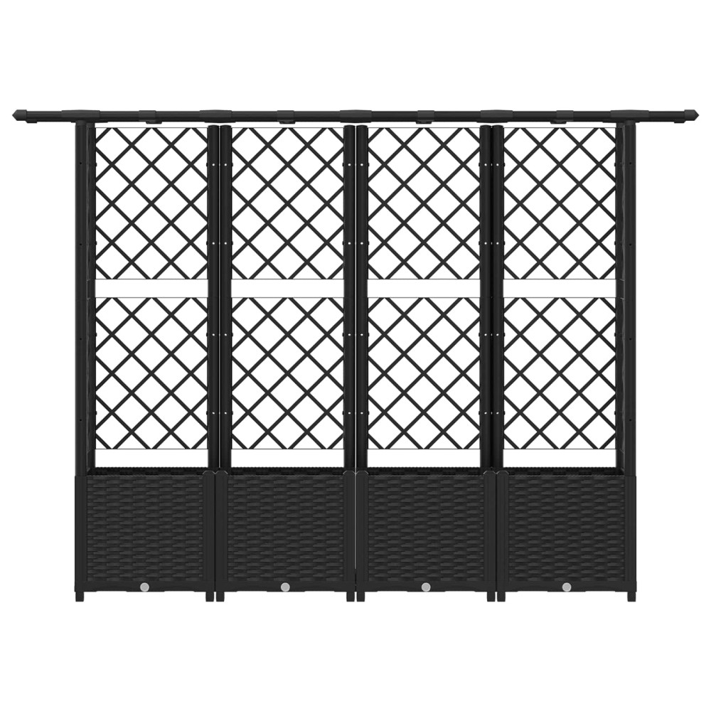 Produktbild för Upphöjd Bädd med Spaljé och Tak Svart 203 x 40 x 136 cm PP