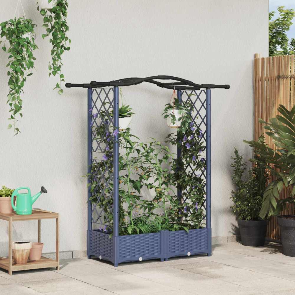 Produktbild för Upphöjd Bädd med Spaljé och Tak Grå 124 x 40 x 123 cm PP