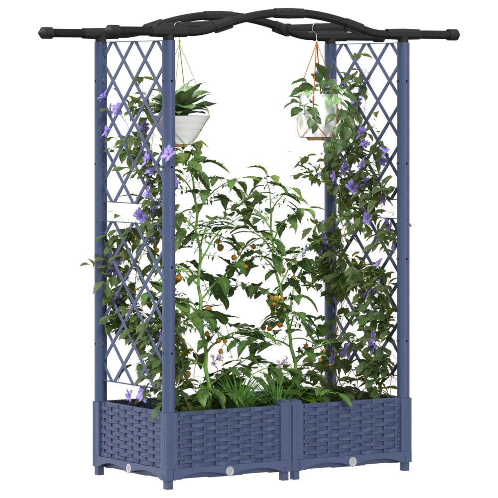 Produktbild för Upphöjd Bädd med Spaljé och Tak Grå 124 x 40 x 123 cm PP