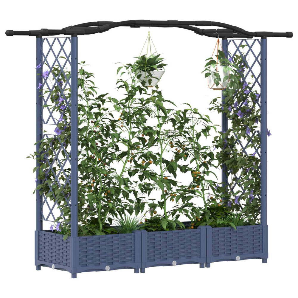 Produktbild för Upphöjd Bädd med Spaljé och Tak Grå 169 x 40 x 123 cm PP