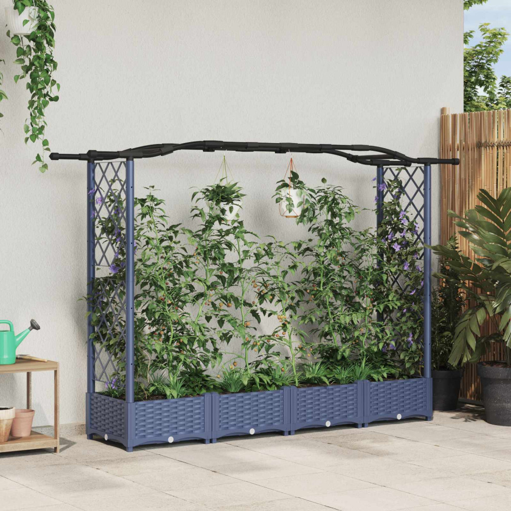 Produktbild för Upphöjd Bädd med Spaljé och Tak Grå 207 x 40 x 123 cm PP
