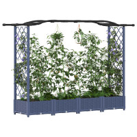 Produktbild för Upphöjd Bädd med Spaljé och Tak Grå 207 x 40 x 123 cm PP