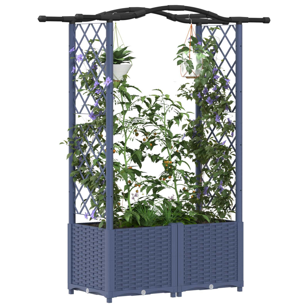 Produktbild för Upphöjd Bädd med Spaljé och Tak Grå 125 x 40 x 138 cm PP