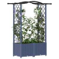 Produktbild för Upphöjd Bädd med Spaljé och Tak Grå 125 x 40 x 138 cm PP