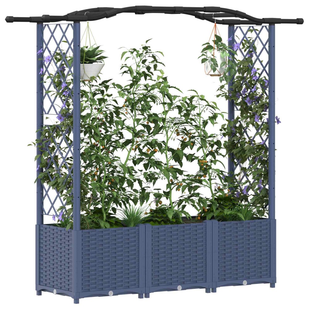 Produktbild för Upphöjd Bädd med Spaljé och Tak Grå 164 x 40 x 138 cm PP