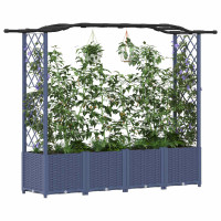 Produktbild för Upphöjd Bädd med Spaljé och Tak Grå 204 x 40 x 138 cm PP