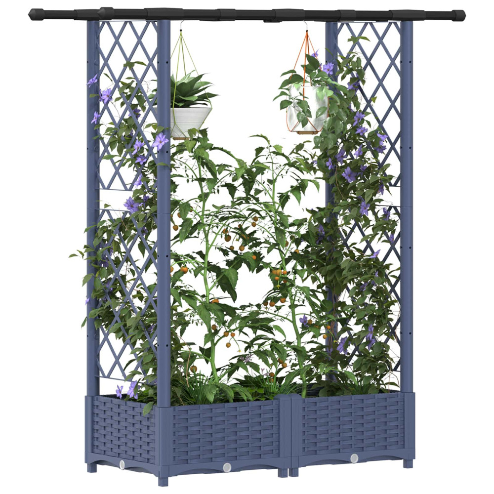 Produktbild för Upphöjd Bädd med Spaljé och Tak Grå 122,5 x 40 x 121 cm PP