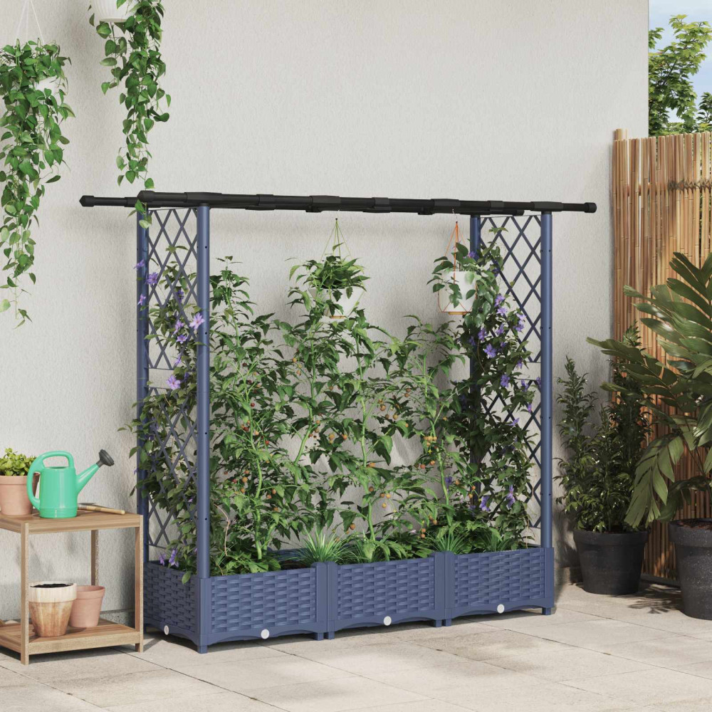 Produktbild för Upphöjd Bädd med Spaljé och Tak Grå 164 x 40 x 121 cm PP
