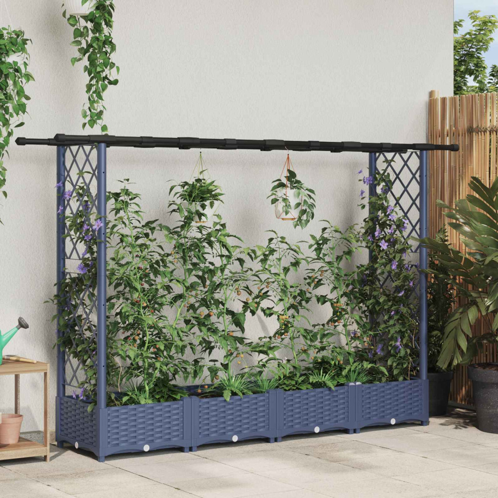 Produktbild för Upphöjd Bädd med Spaljé och Tak Grå 203 x 40 x 121 cm PP