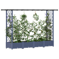 Produktbild för Upphöjd Bädd med Spaljé och Tak Grå 203 x 40 x 121 cm PP