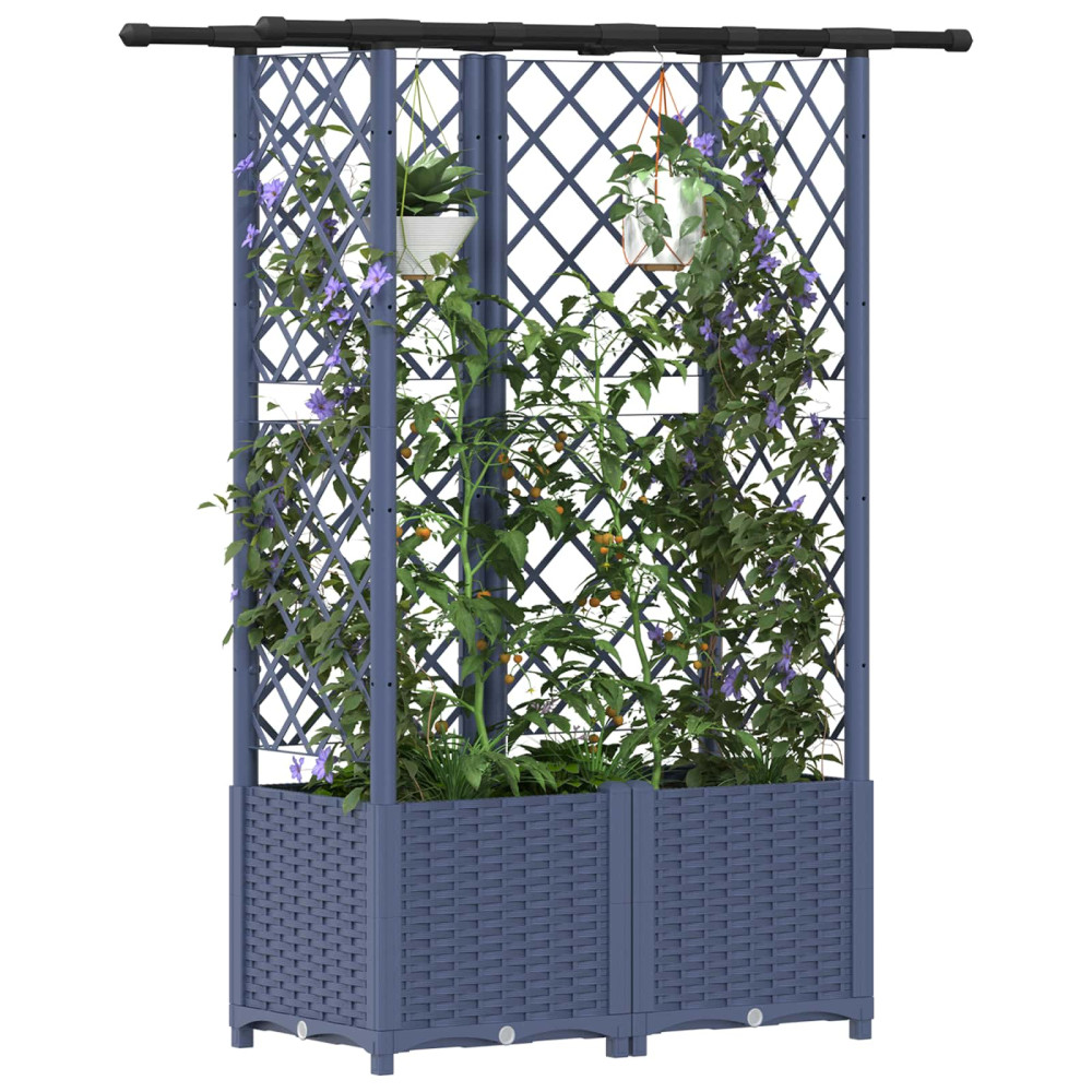 Produktbild för Upphöjd Bädd med Spaljé och Tak Grå 124,5 x 40 x 136 cm PP