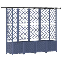 Produktbild för Upphöjd Bädd med Spaljé och Tak Grå 203 x 40 x 136 cm PP