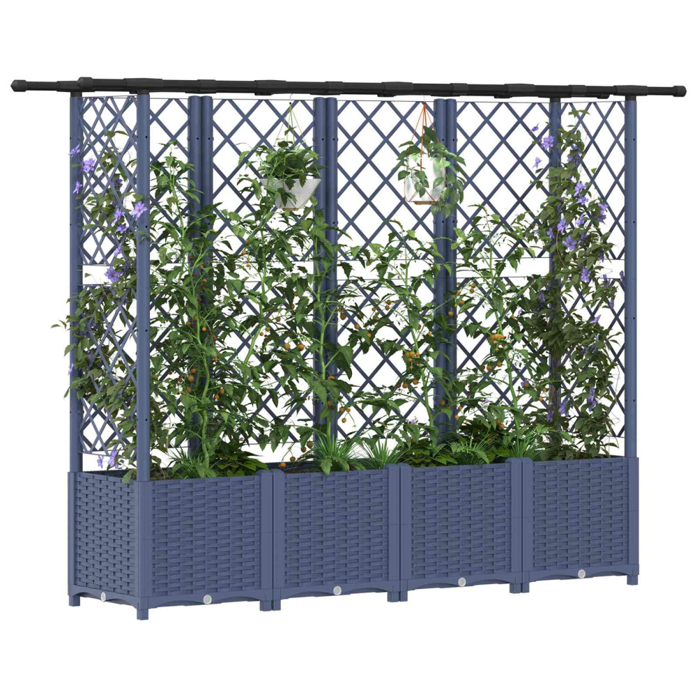 Produktbild för Upphöjd Bädd med Spaljé och Tak Grå 203 x 40 x 136 cm PP